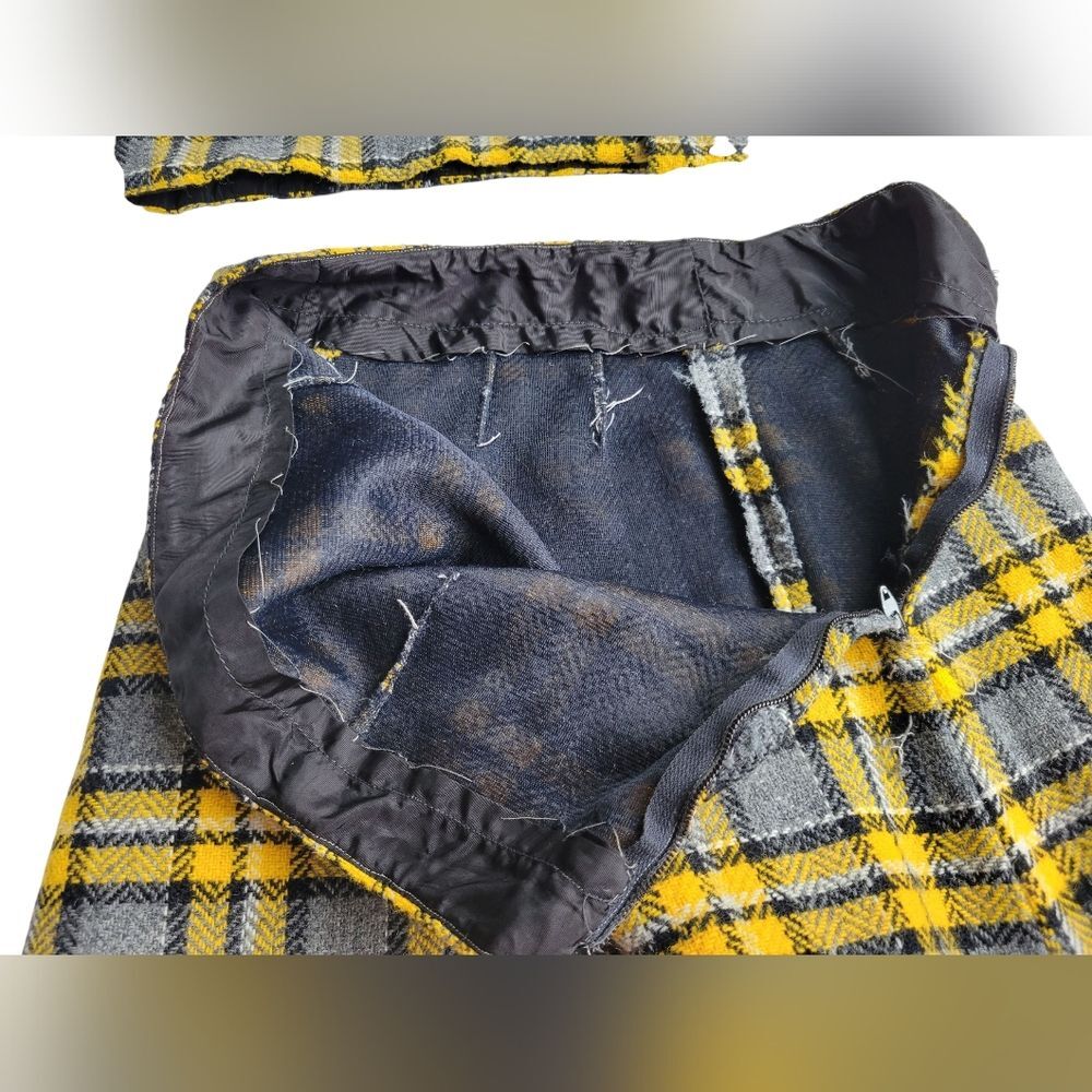 1960s Vintage Handmade Plaid Vest & Mini Skirt Set XS Mod Punk Two Piece - Picture 13 of 16